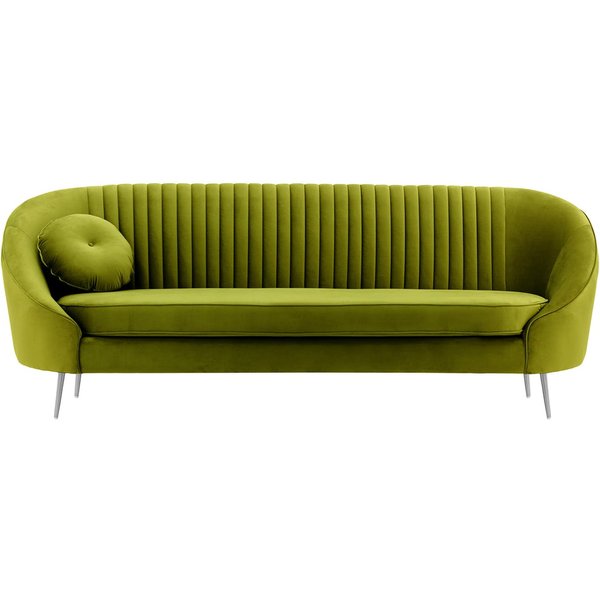 Kooper 3 Seater Sofa with stitching, olive green, Leg colour: chrome metal