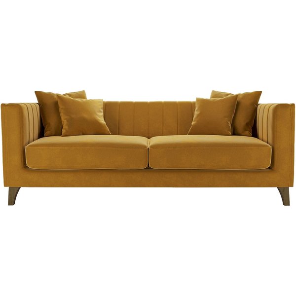 Barra 3 Seater Sofa, mustard, Leg colour: dark oak