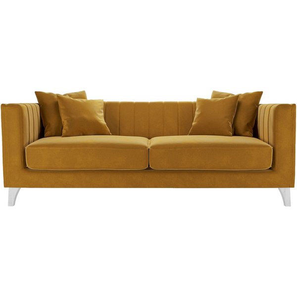 Barra 3 Seater Sofa, mustard, Leg colour: white