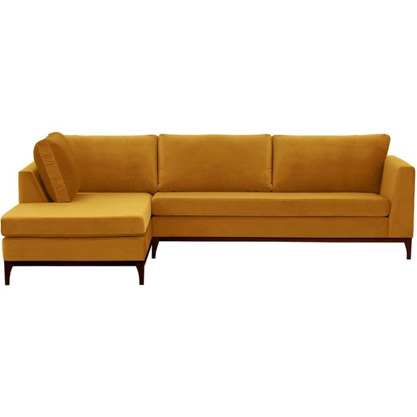 Gosena Wood Left-Hand Corner Sofa, mustard, Leg colour: black