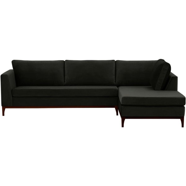 Gosena Wood Right-Hand Corner Sofa, black, Leg colour: dark oak
