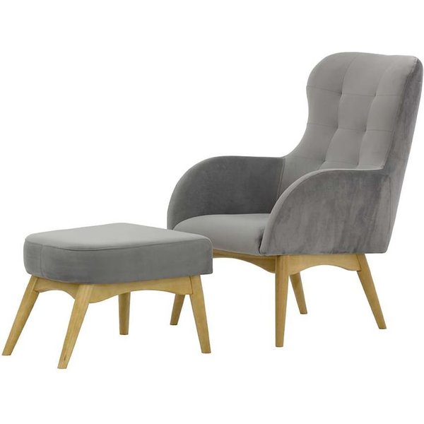 Hollis Wingback Chair with a Footstool, silver, Leg colour: like oak