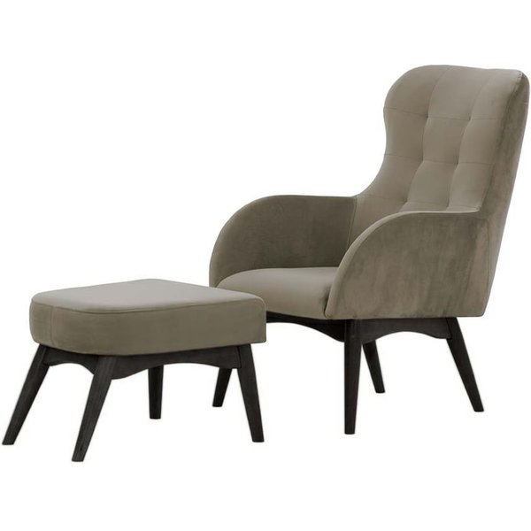 Hollis Wingback Chair with a Footstool, grey, Leg colour: black