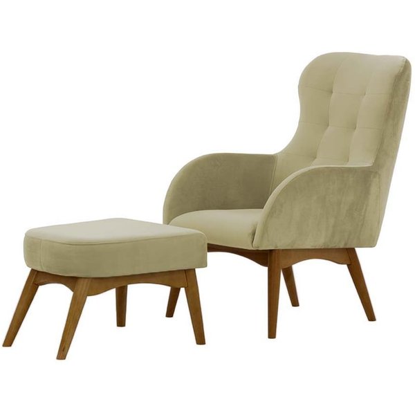 Hollis Wingback Chair with a Footstool, mink, Leg colour: dark oak