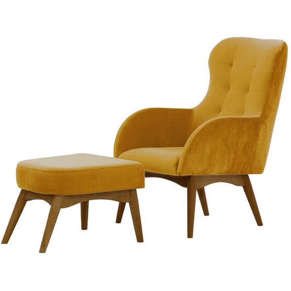 Hollis Wingback Chair with a Footstool, mustard, Leg colour: dark oak