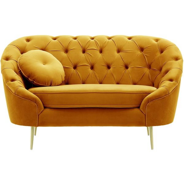 Kooper Armchair with quilting, mustard, Leg colour: gold metal
