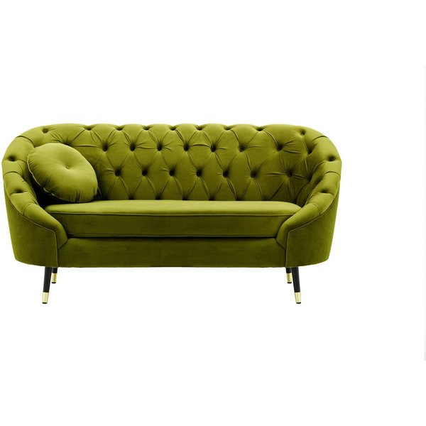 Kooper 2 Seater Sofa with quilting, olive green, Leg colour: Black + gold