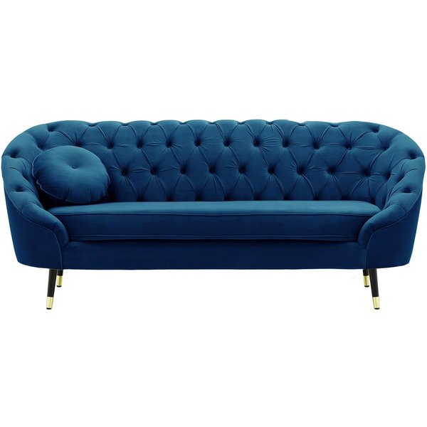 Kooper 2,5 Seater Sofa with quilting, blue, Leg colour: Black + gold