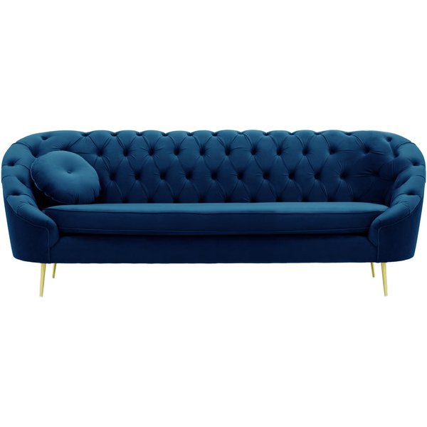 Kooper 3 Seater Sofa with quilting, blue, Leg colour: gold metal