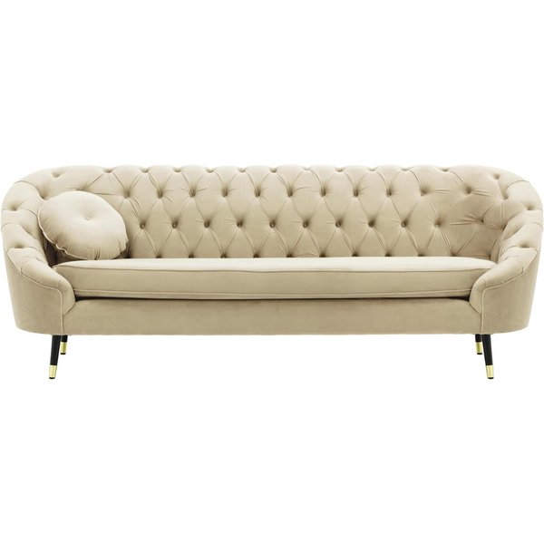 Kooper 3 Seater Sofa with quilting, light beige, Leg colour: Black + gold