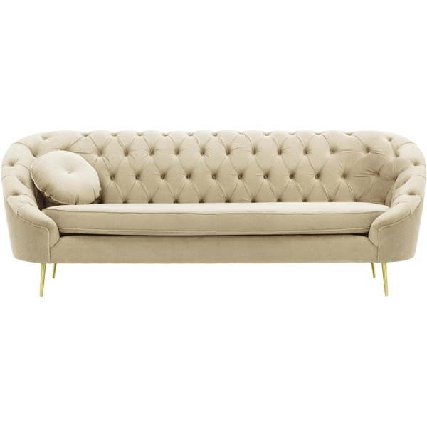 Kooper 3 Seater Sofa with quilting, light beige, Leg colour: gold metal
