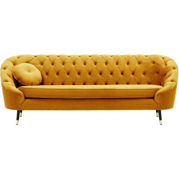 Kooper 3 Seater Sofa with quilting, mustard, Leg colour: Black + gold