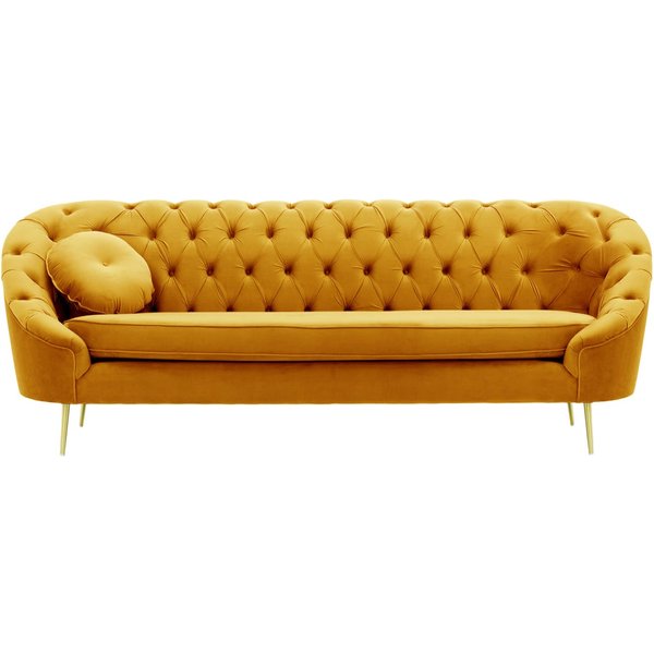Kooper 3 Seater Sofa with quilting, mustard, Leg colour: gold metal