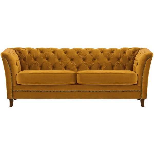 Karin 3 Seater Sofa, mustard, Leg colour: dark oak