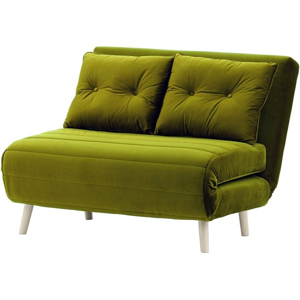 Flic Small Sofa Bed - width 103 cm, olive green, Leg colour: white