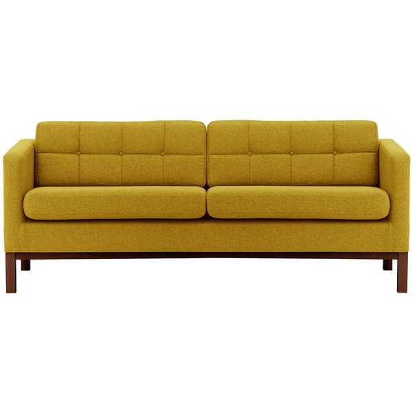 Normann 3 Seater Sofa, mustard, Leg colour: dark oak