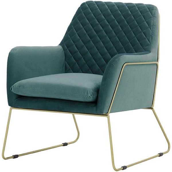 Foxe Metal Frame Armchair with Stitching, dirty blue, Leg colour: gold metal frame