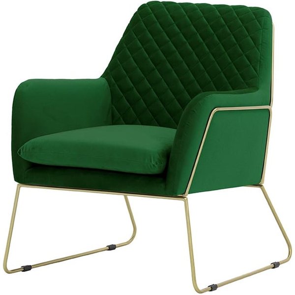 Foxe Metal Frame Armchair with Stitching, dark green, Leg colour: gold metal frame