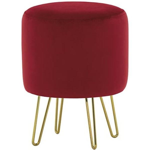 Flair Small Round Pouffe Metal Legs, dark red