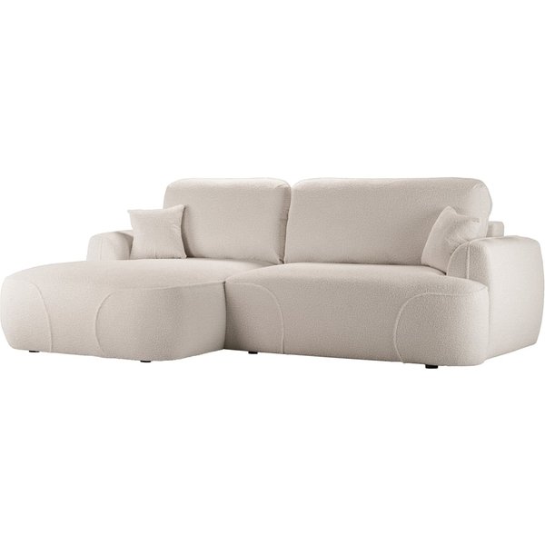 Satell left-hand corner sofa bed, boucle beige