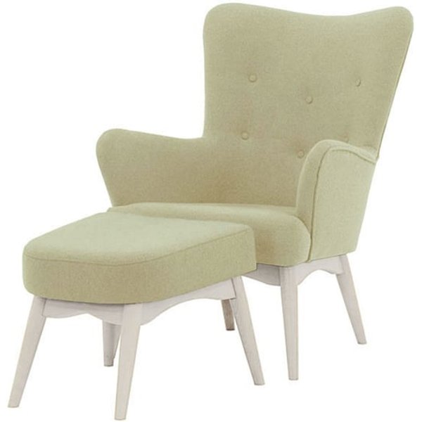 Savano Wingback Chair + Footstool, cream, Leg colour: white