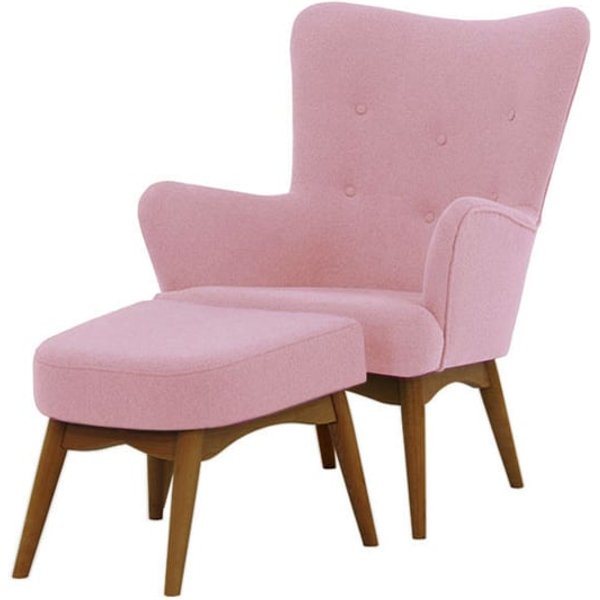 Savano Wingback Chair + Footstool, pink, Leg colour: dark oak