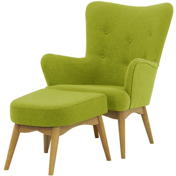 Savano Wingback Chair + Footstool, lime, Leg colour: like oak