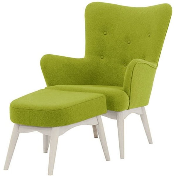 Savano Wingback Chair + Footstool, lime, Leg colour: white