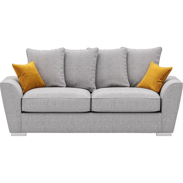 Majestic 3 Seater Sofa with Loose Back Cushions, light grey/mustard