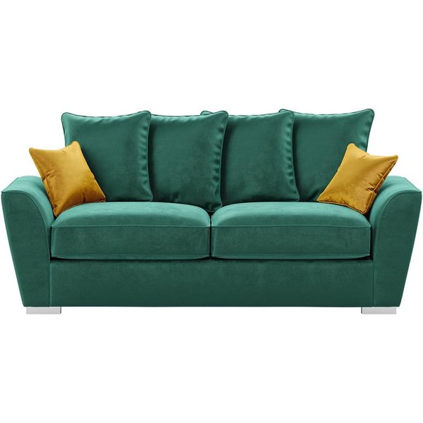 Majestic 3 Seater Sofa with Loose Back Cushions, dark green/mustard