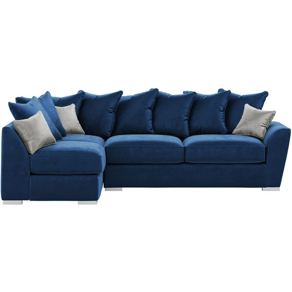 Majestic New Left Hand Corner Sofa with Loose Back Cushions, blue/silver