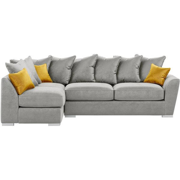 Majestic New Left Hand Corner Sofa with Loose Back Cushions, silver/mustard