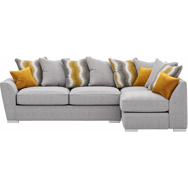 Majestic New Right Hand Corner Sofa with Loose Back Cushions, light grey/mustard