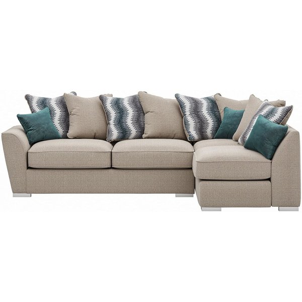 Majestic New Right Hand Corner Sofa with Loose Back Cushions, beige/azure
