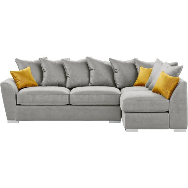 Majestic New Right Hand Corner Sofa with Loose Back Cushions, silver/mustard