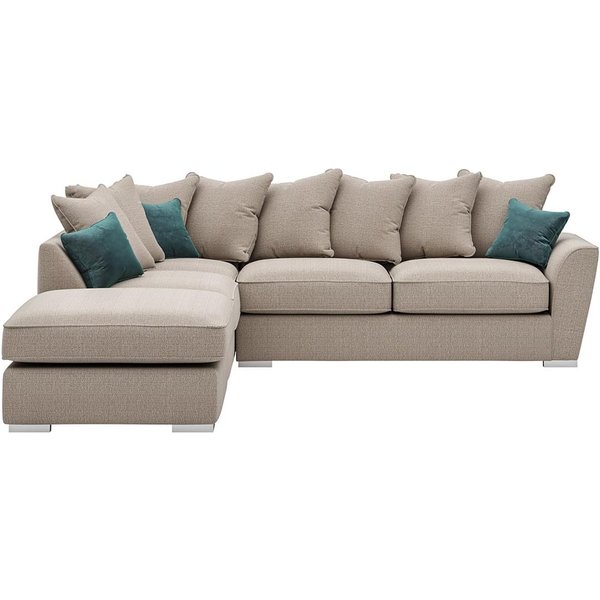 Majestic Left Hand Corner Sofa with Footstool and Loose Back Cushions, beige/azure