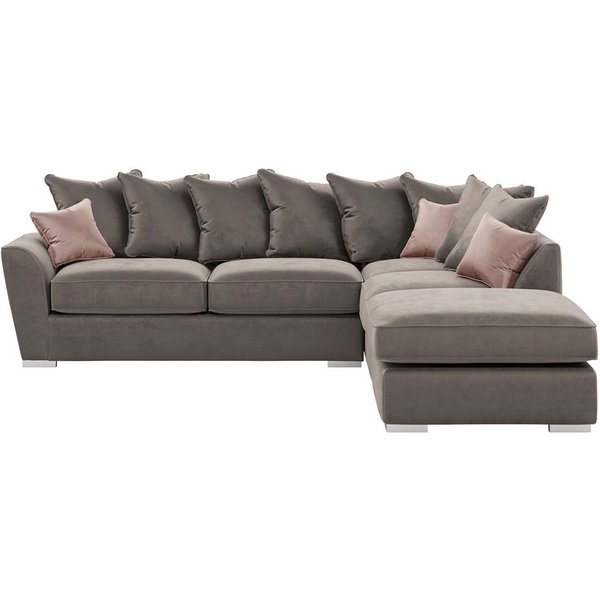 Majestic Right Hand Corner Sofa with Footstool and Loose Back Cushions, grey/pink