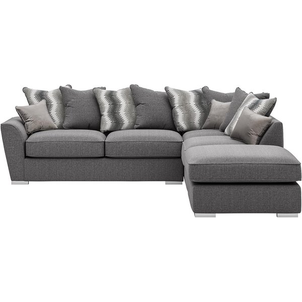 Majestic Right Hand Corner Sofa with Footstool and Loose Back Cushions, dark grey/grey