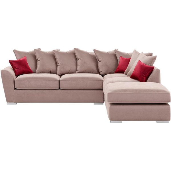 Majestic Right Hand Corner Sofa with Footstool and Loose Back Cushions, pink/dark red