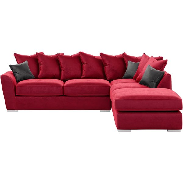 Majestic Right Hand Corner Sofa with Footstool and Loose Back Cushions, dark red/graphite