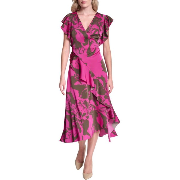 DKNY - Robe midi à imprimé floral — comment s'habiller et quelles coupes camouflent le ventre