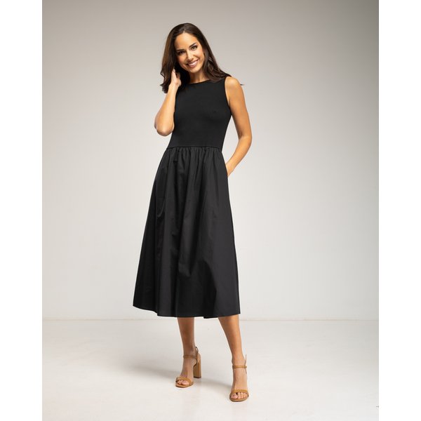 Robe midi sans manches à jupe évasée en coton — comment habiller une morphologie en H (silhouette droite, taille peu marquée)