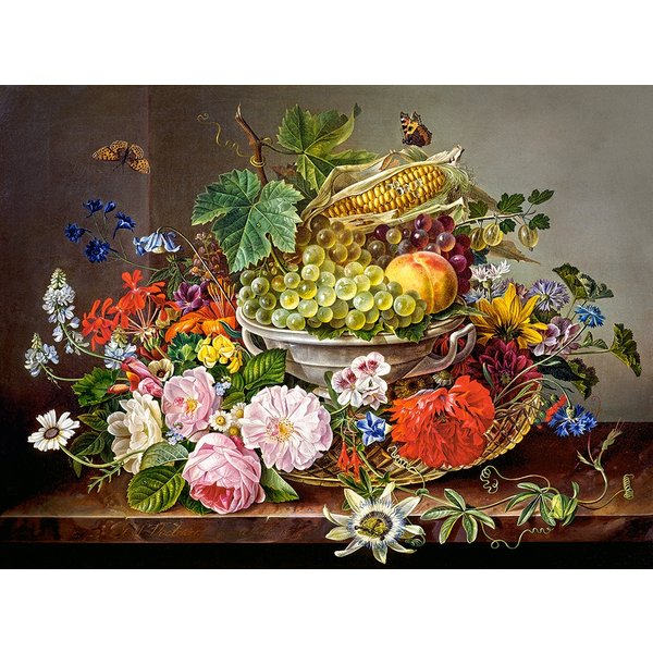 Puzzle Nature Morte Avec Fleurs Et Corbeille De Fruits Castorland-image
