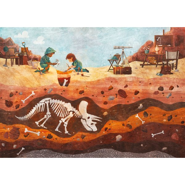 Puzzle En Bois DéCoupé à La Main - Fouille Des Dinosaures-image