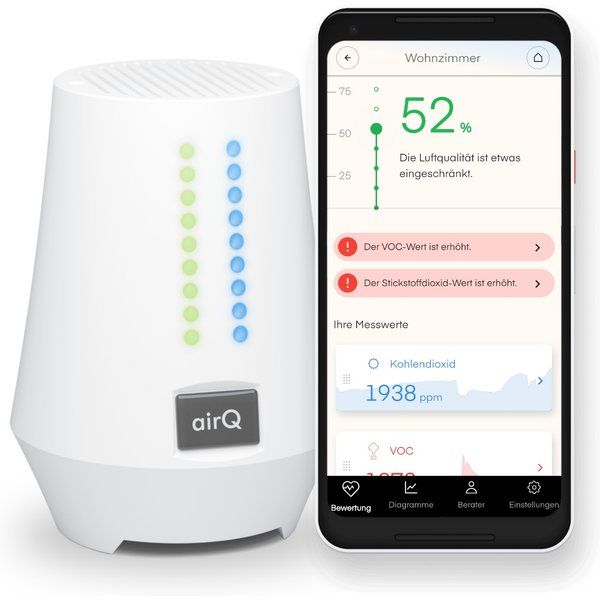 air-Q radon - Luftmessgerät/ Radonmessgerät / Luftqualität messen zu Hause / 5 Sensoren / VOC / Temperatur / Luftfeuchtigkeit / Luftdruck / Radon