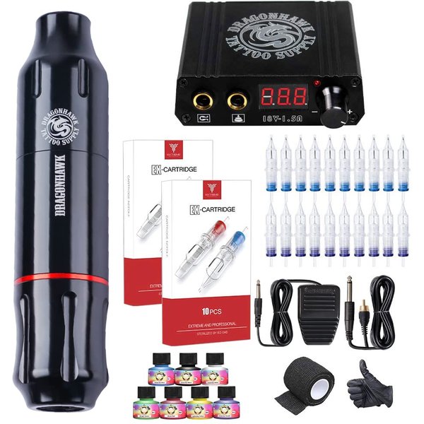 Dragonhawk M7 Cartridge Tattoo Pen Machine Complete Kit for Tattoo Artists