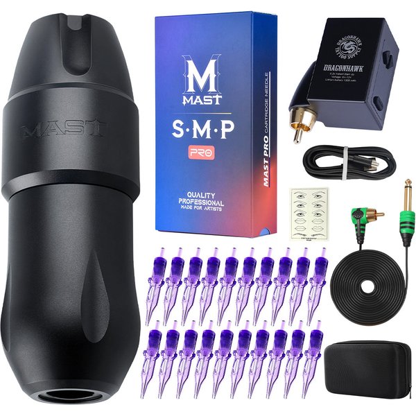 Mast Tour Pro Wireless Tattoo Smp Pen Machine Kit Pro Cartridges Needles Cordless Battery Gift Box