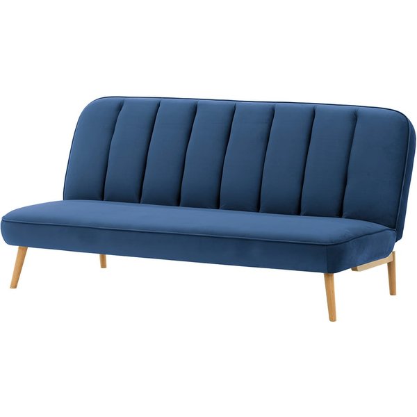 Canapé convertible click-clack Lull, bleu - Velluto 11, Couleur des pieds: Chêne clair