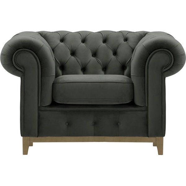 Fauteuil Chesterfield Grand, graphite - Velluto 19, Couleur des pieds: Noir wax