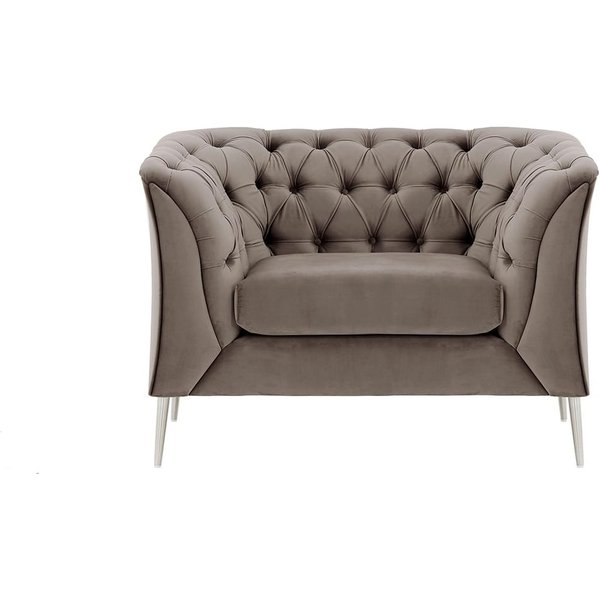 Fauteuil Chesterfield Modern, gris éléphant - Velluto 17, Couleur des pieds: Métal chromé